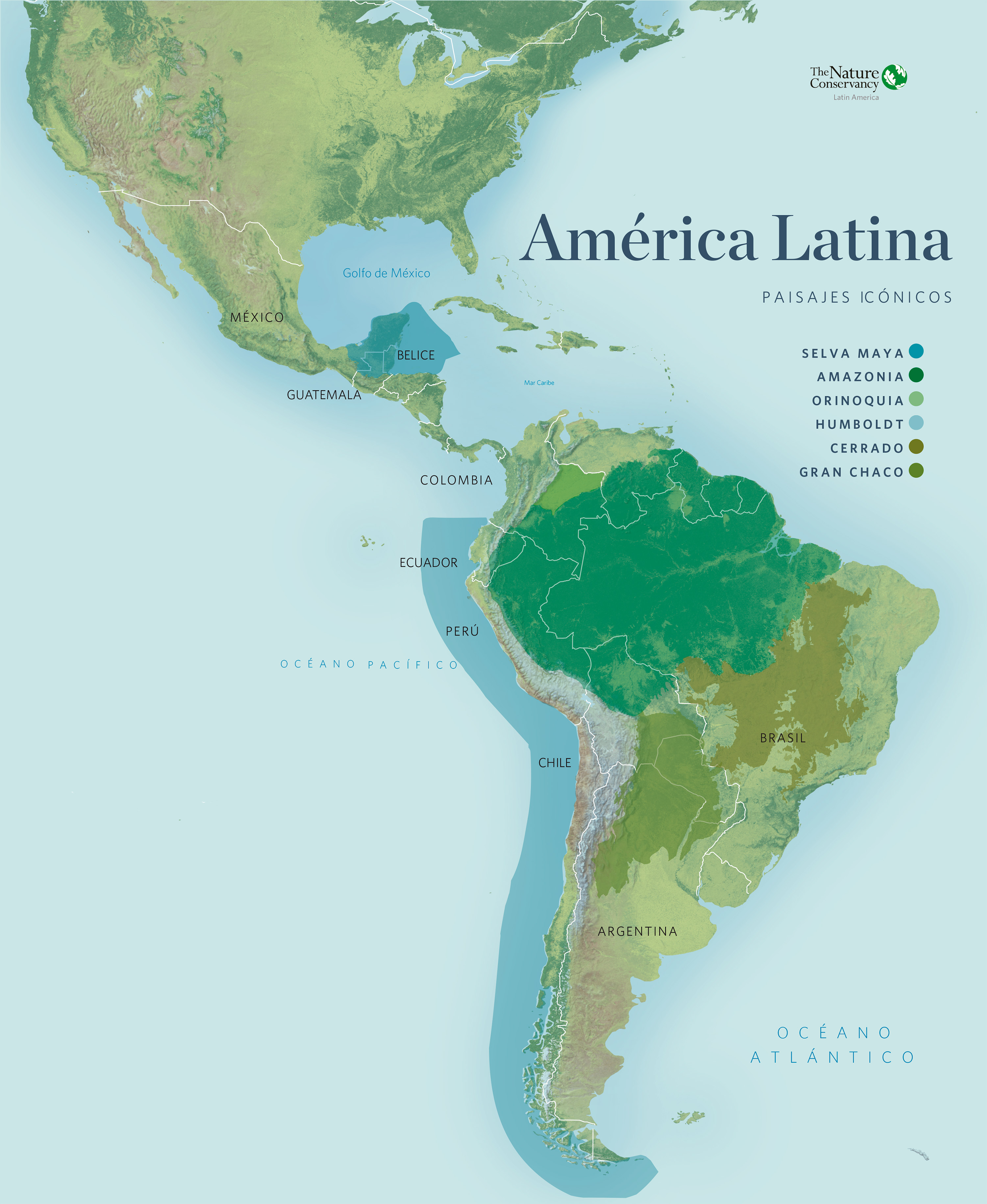 Mapa Paisajes Icónicos priorizados América Latina.