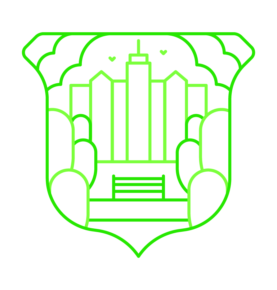 an illustration of park badge with a city skyline
