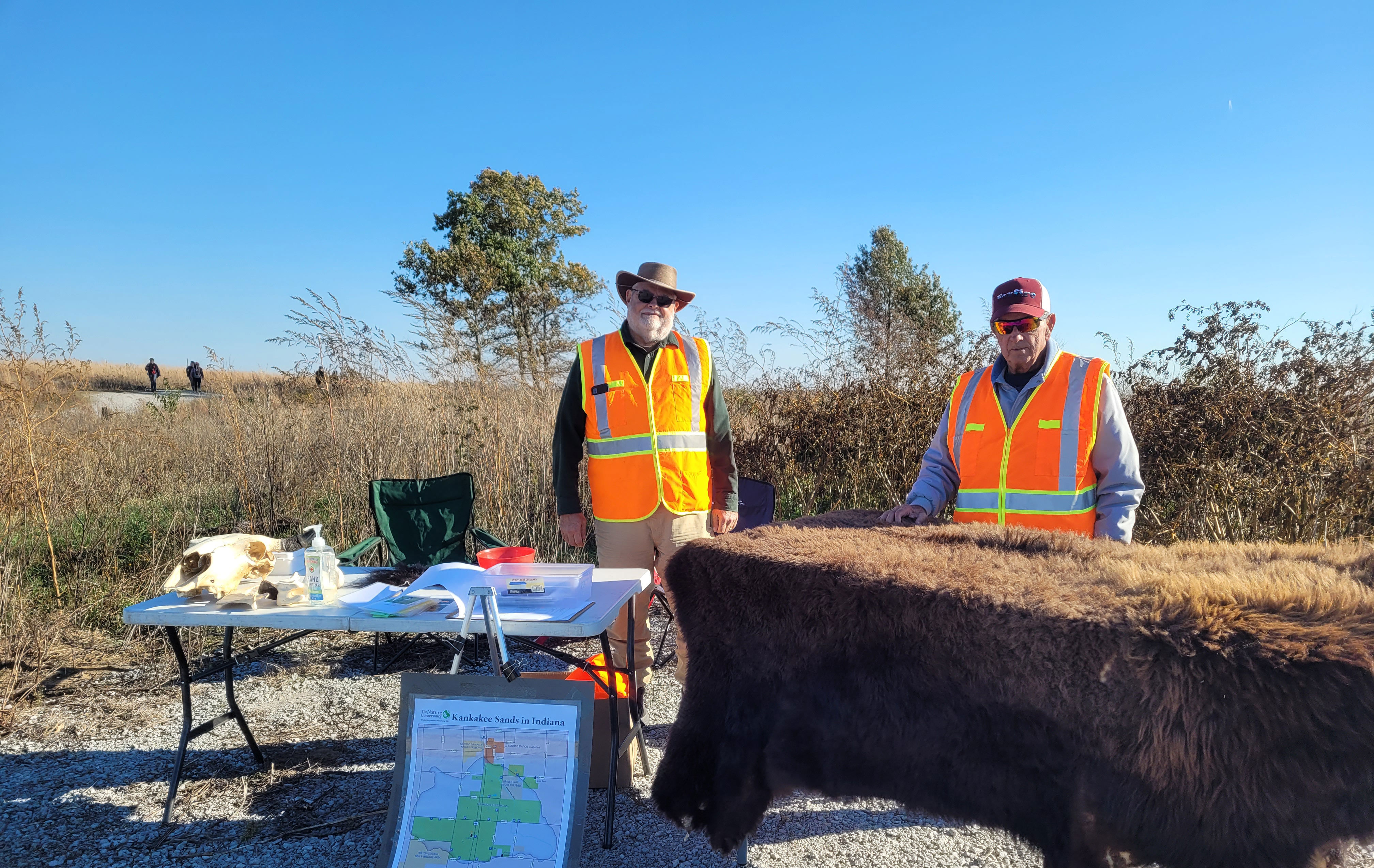 Volunteer Bison Rangers at the Kankakee Sands bison viewing area.