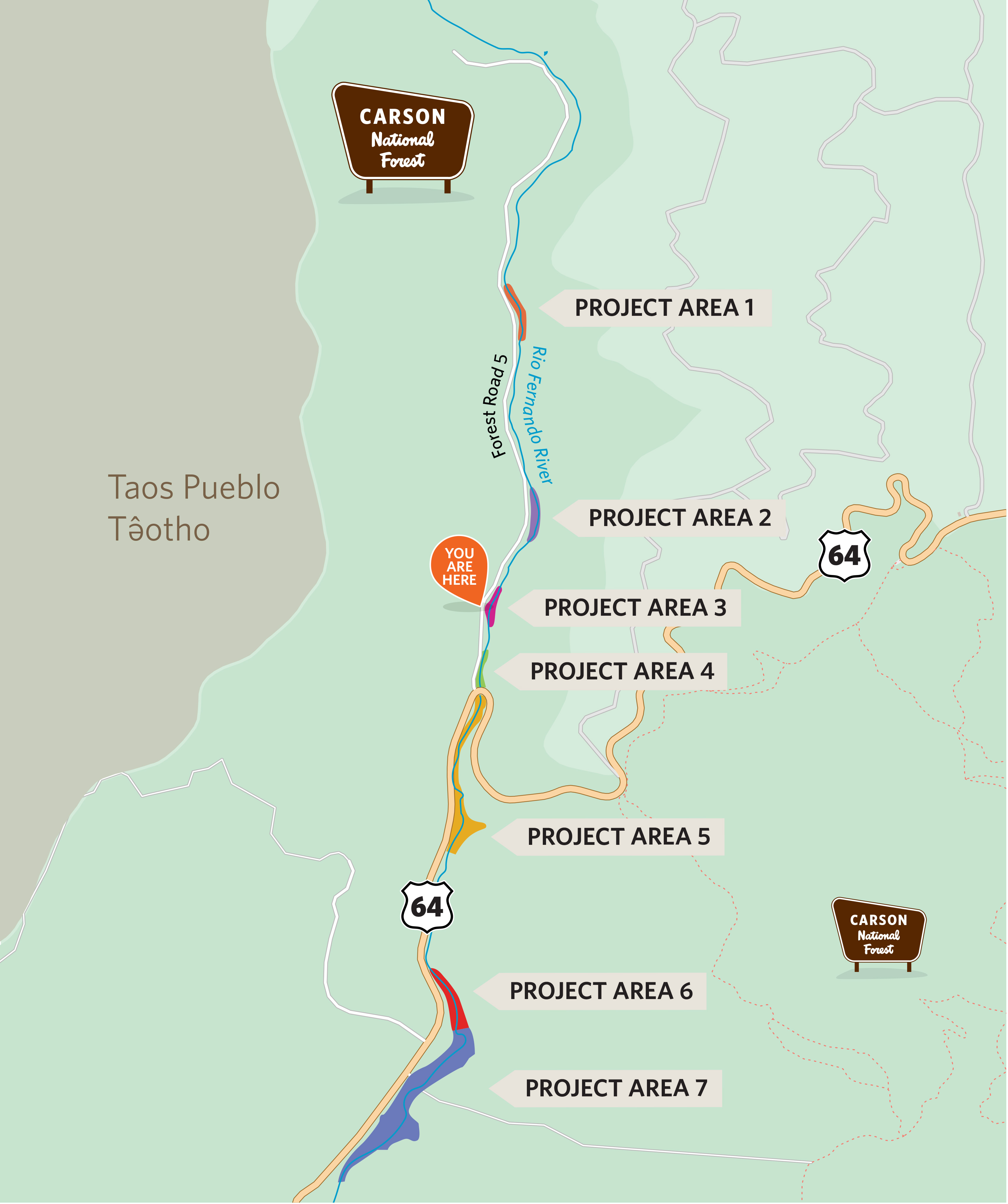 Map of the project areas of the La Jara Restoration project.