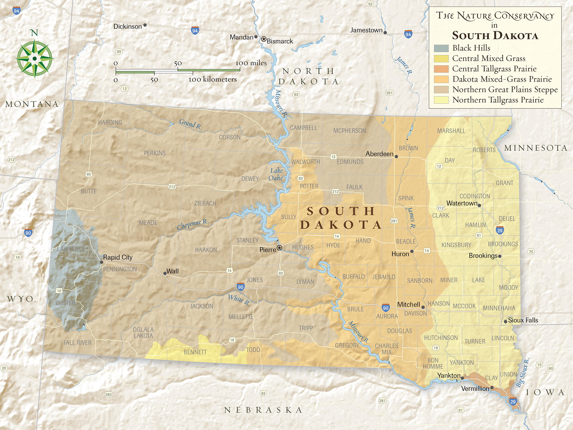 Map of South Dakota.