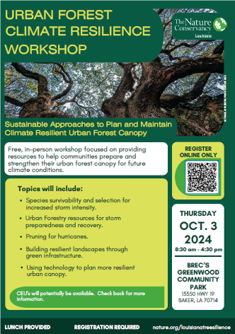 A flyer advertises an upcoming urban forest workshop.