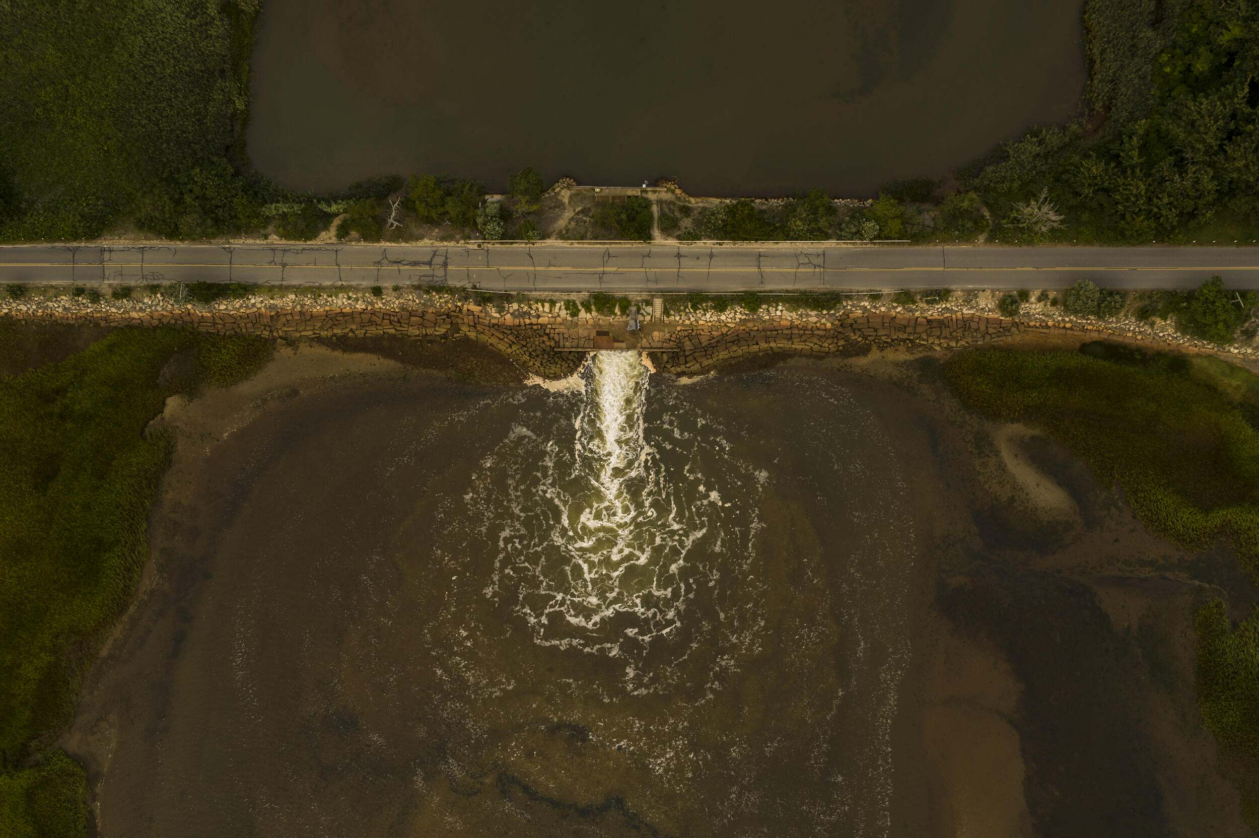 Aerial view of dam removal. 