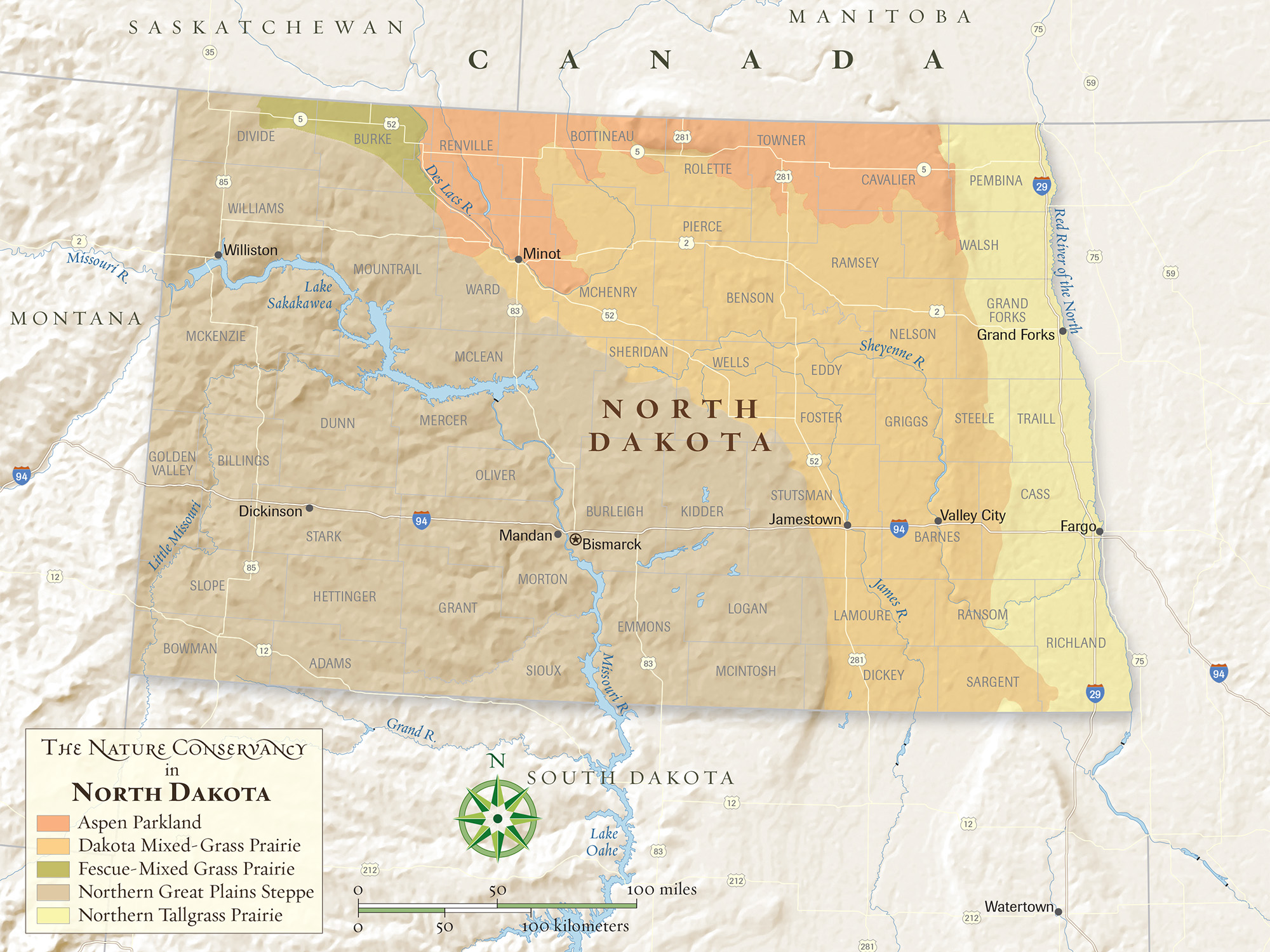 Map of North Dakota.