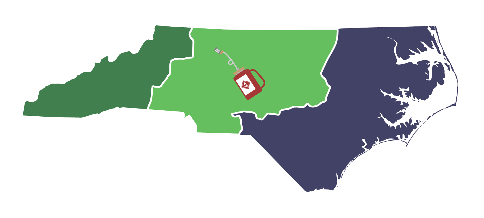 North Carolina devided intro three regions.