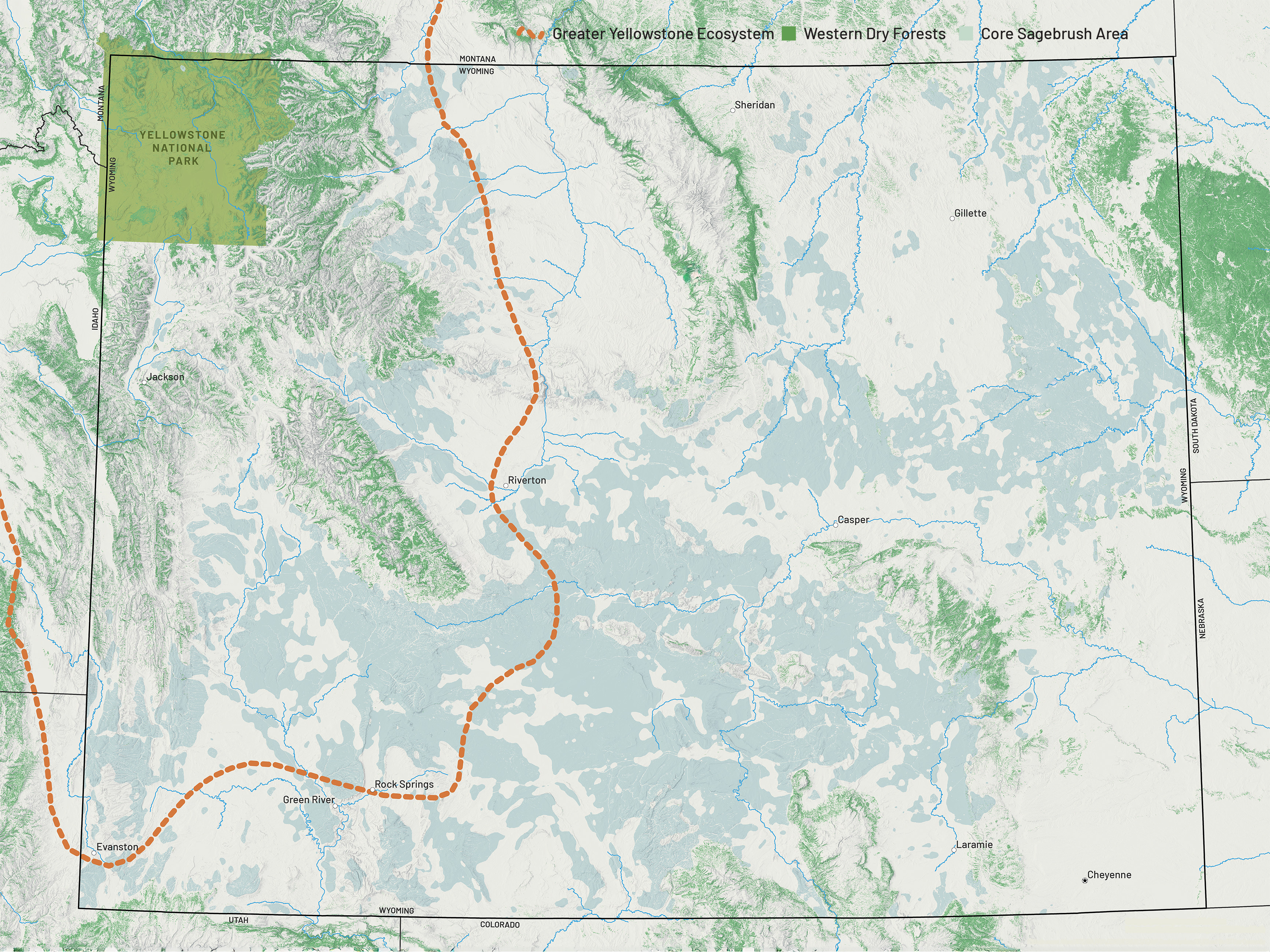 Map of the state of Wyoming.